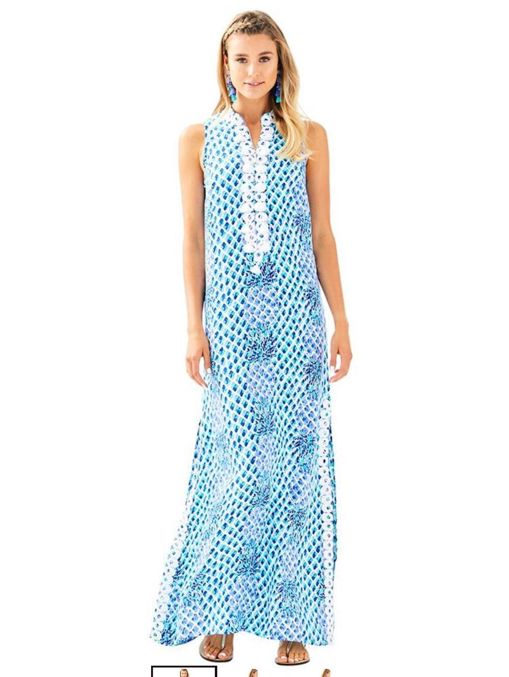 Lilly Pulitzer Jane Maxi Dress Toe In Blue Womens 0 Tassel Sleeveless Resort